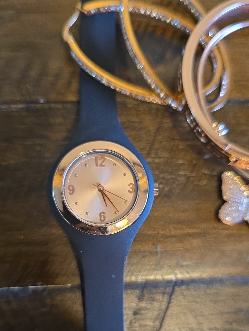 Women's Black Silicone Watch with Rose Gold Dial